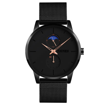 Skmei 9208 Moon Phase Quartz Watch Casual Simple Business Sports Watch for Men(Rose Gold)-garmade.com