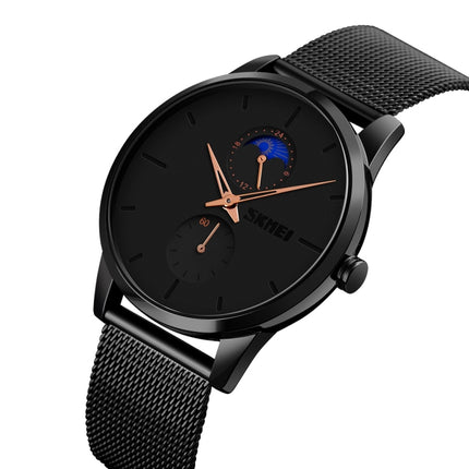 Skmei 9208 Moon Phase Quartz Watch Casual Simple Business Sports Watch for Men(Rose Gold)-garmade.com