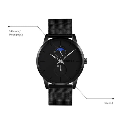 Skmei 9208 Moon Phase Quartz Watch Casual Simple Business Sports Watch for Men(Rose Gold)-garmade.com