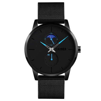 Skmei 9208 Moon Phase Quartz Watch Casual Simple Business Sports Watch for Men(Blue)-garmade.com