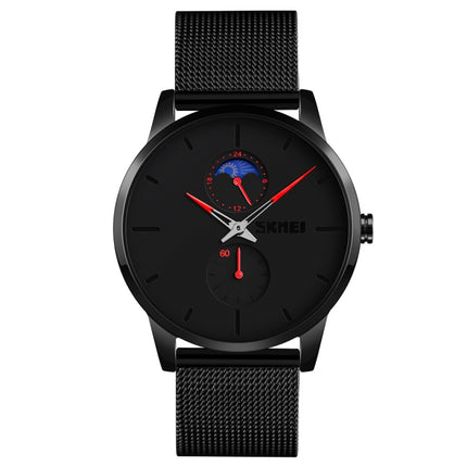 Skmei 9208 Moon Phase Quartz Watch Casual Simple Business Sports Watch for Men(Red)-garmade.com