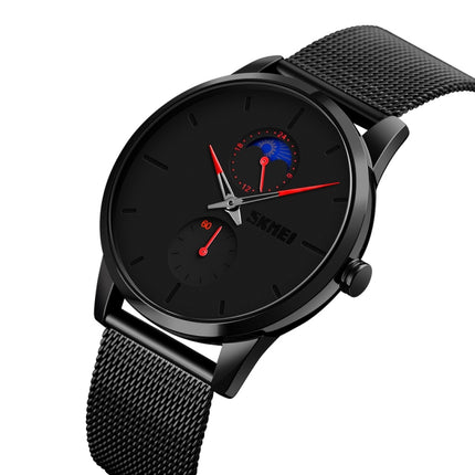 Skmei 9208 Moon Phase Quartz Watch Casual Simple Business Sports Watch for Men(Red)-garmade.com