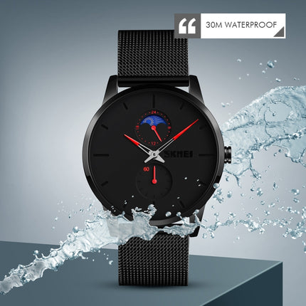 Skmei 9208 Moon Phase Quartz Watch Casual Simple Business Sports Watch for Men(Red)-garmade.com