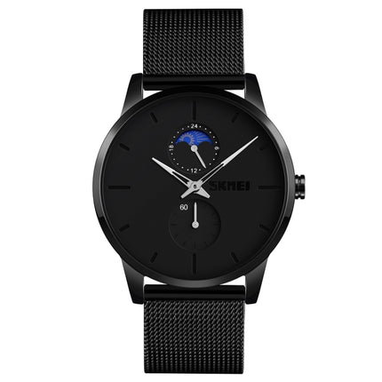 Skmei 9208 Moon Phase Quartz Watch Casual Simple Business Sports Watch for Men(White)-garmade.com