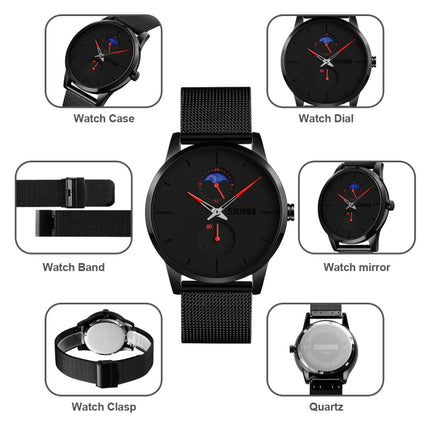 Skmei 9208 Moon Phase Quartz Watch Casual Simple Business Sports Watch for Men(White)-garmade.com