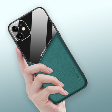 For iPhone 11 All-inclusive Leather + Organic Glass Phone Case with Metal Iron Sheet(Blue)-garmade.com