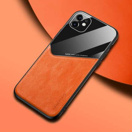 For iPhone 11 All-inclusive Leather + Organic Glass Phone Case with Metal Iron Sheet(Orange)-garmade.com