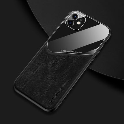 For iPhone 11 All-inclusive Leather + Organic Glass Phone Case with Metal Iron Sheet(Black)-garmade.com