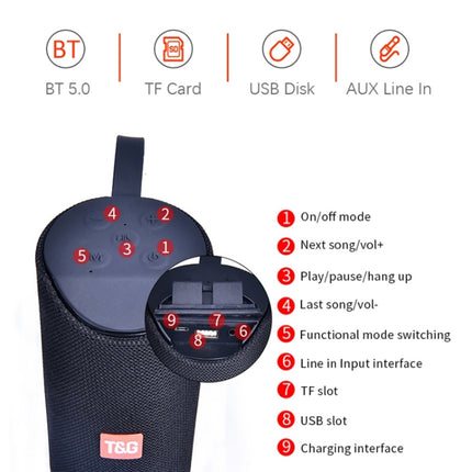 T&G TG169 LED Portable Bluetooth Speaker Outdoor Waterproof Subwoofer 3D Stereo Mini wireless Loudspeaker Support AUX FM TF card(Black)-garmade.com