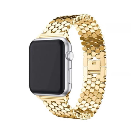 For Apple Watch Series 6 & SE & 5 & 4 44mm / 3 & 2 & 1 42mm Honeycomb Stainless Steel Watchband Strap(Gold)-garmade.com