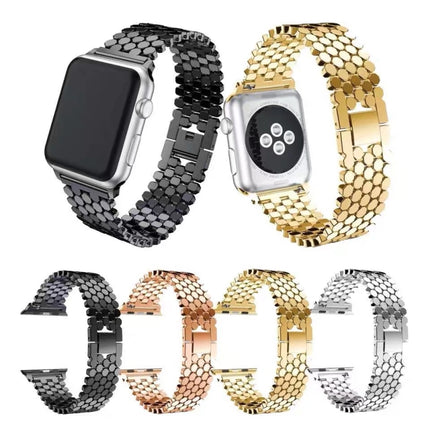 For Apple Watch Series 6 & SE & 5 & 4 44mm / 3 & 2 & 1 42mm Honeycomb Stainless Steel Watchband Strap(Gold)-garmade.com