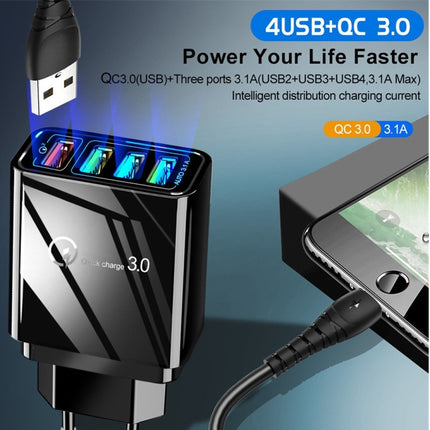 30W QC 3.0 USB + 3 USB 2.0 Ports Mobile Phone Tablet PC Universal Quick Charger Travel Charger, EU Plug(Black)-garmade.com