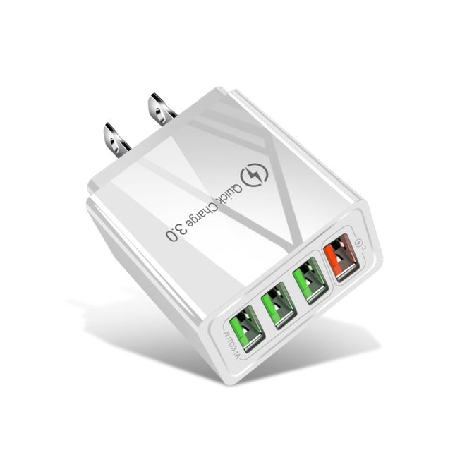 30W QC 3.0 USB + 3 USB 2.0 Ports Mobile Phone Tablet PC Universal Quick Charger Travel Charger, US Plug(White)-garmade.com