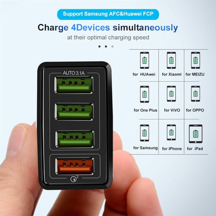 30W QC 3.0 USB + 3 USB 2.0 Ports Mobile Phone Tablet PC Universal Quick Charger Travel Charger, UK Plug(Black)-garmade.com