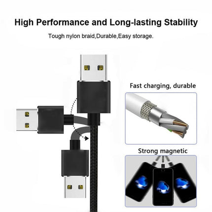USB to Micro USB Magnetic Metal Connector Nylon Two-color Braided Magnetic Data Cable, Cable Length: 1m(Black)-garmade.com
