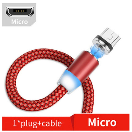 USB to Micro USB Magnetic Metal Connector Nylon Two-color Braided Magnetic Data Cable, Cable Length: 1m(Red)-garmade.com