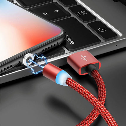 USB to Micro USB Magnetic Metal Connector Nylon Two-color Braided Magnetic Data Cable, Cable Length: 1m(Red)-garmade.com