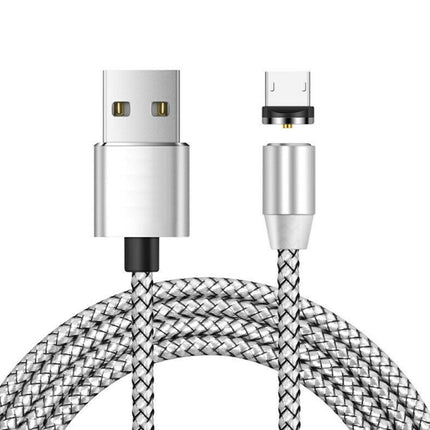 USB to Micro USB Magnetic Metal Connector Nylon Two-color Braided Magnetic Data Cable, Cable Length: 1m(Silver)-garmade.com