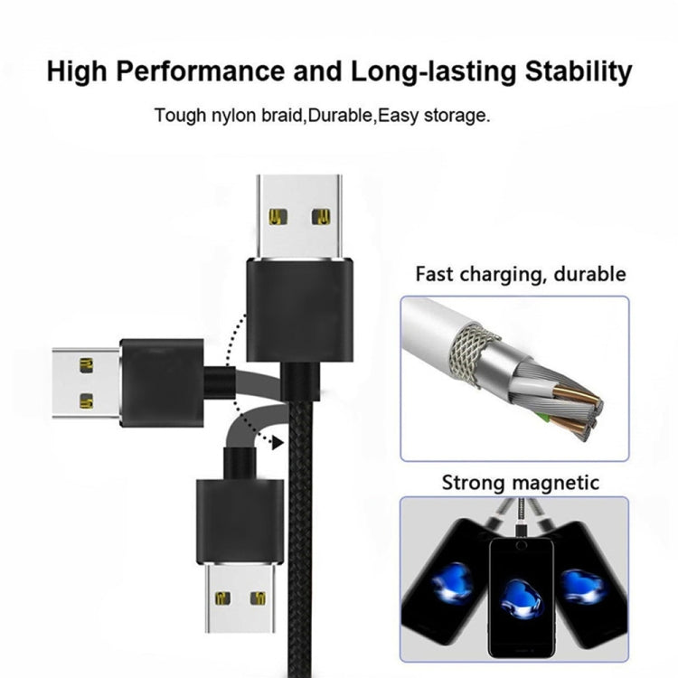 USB to Micro USB Magnetic Metal Connector Nylon Two-color Braided Magnetic Data Cable, Cable Length: 1m(Silver)-garmade.com
