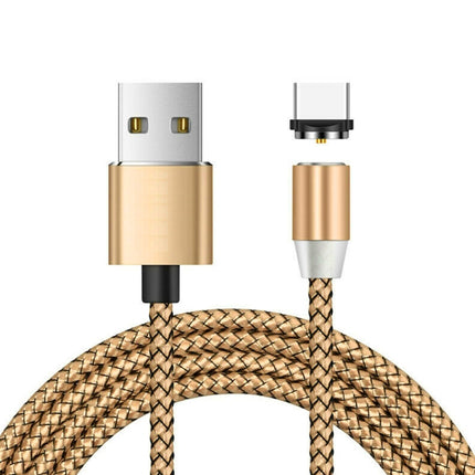 USB to USB-C / Type-C Magnetic Metal Connector Nylon Two-color Braided Magnetic Data Cable, Cable Length: 1m(Gold)-garmade.com