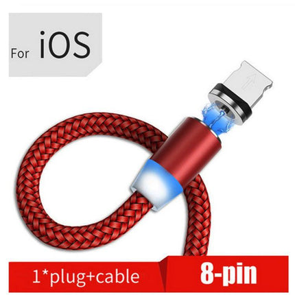 USB to 8 Pin Magnetic Metal Connector Nylon Two-color Braided Magnetic Data Cable, Cable Length: 1m(Red)-garmade.com