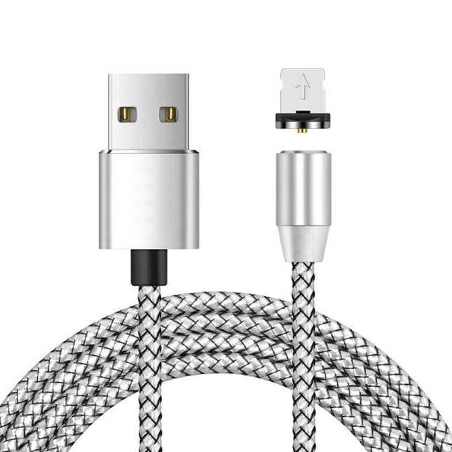 USB to 8 Pin Magnetic Metal Connector Nylon Two-color Braided Magnetic Data Cable, Cable Length: 1m(Silver)-garmade.com