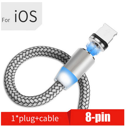 USB to 8 Pin Magnetic Metal Connector Nylon Two-color Braided Magnetic Data Cable, Cable Length: 1m(Silver)-garmade.com