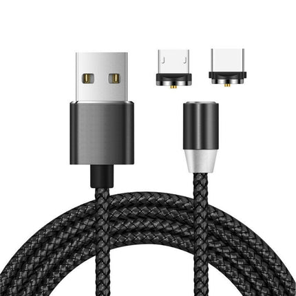 2 in 1 USB to Micro USB + USB-C / Type-C Magnetic Metal Connector Nylon Two-color Braided Magnetic Data Cable, Cable Length: 1m(Black)-garmade.com