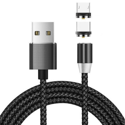 2 in 1 USB to Micro USB + USB-C / Type-C Magnetic Metal Connector Nylon Two-color Braided Magnetic Data Cable, Cable Length: 1m(Black)-garmade.com