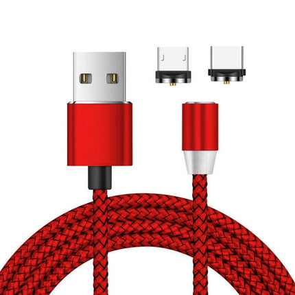 2 in 1 USB to Micro USB + USB-C / Type-C Magnetic Metal Connector Nylon Two-color Braided Magnetic Data Cable, Cable Length: 1m(Red)-garmade.com