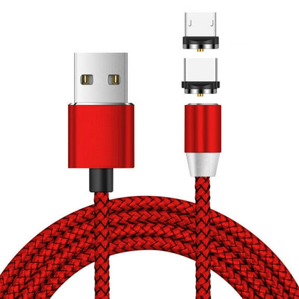 2 in 1 USB to Micro USB + USB-C / Type-C Magnetic Metal Connector Nylon Two-color Braided Magnetic Data Cable, Cable Length: 1m(Red)-garmade.com