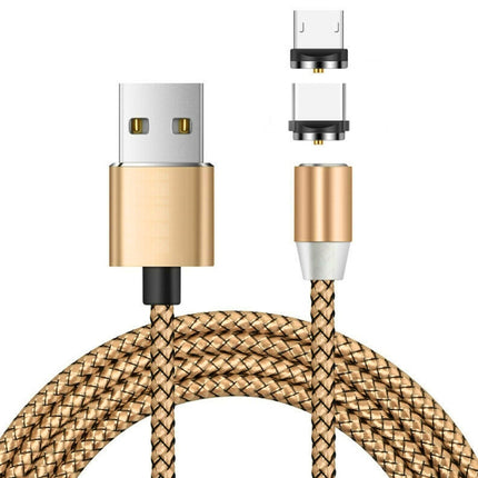 2 in 1 USB to Micro USB + USB-C / Type-C Magnetic Metal Connector Nylon Two-color Braided Magnetic Data Cable, Cable Length: 1m(Gold)-garmade.com