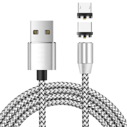 2 in 1 USB to Micro USB + USB-C / Type-C Magnetic Metal Connector Nylon Two-color Braided Magnetic Data Cable, Cable Length: 1m(Silver)-garmade.com