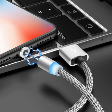 2 in 1 USB to Micro USB + USB-C / Type-C Magnetic Metal Connector Nylon Two-color Braided Magnetic Data Cable, Cable Length: 1m(Silver)-garmade.com