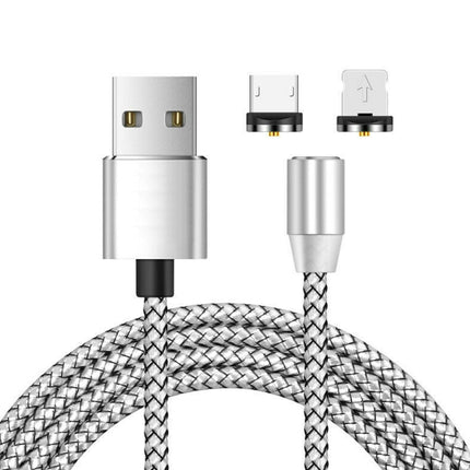 2 in 1 USB to 8 Pin + Micro USB Magnetic Metal Interface Nylon Braided Charging Cable, Length: 1m(Silvery)-garmade.com