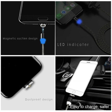 2 in 1 USB to 8 Pin + Micro USB Magnetic Metal Interface Nylon Braided Charging Cable, Length: 1m(Black)-garmade.com
