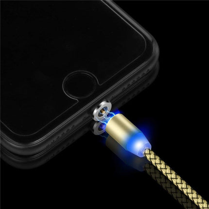 3 in 1 USB to 8 Pin + Type-C/USB-C + Micro USB Magnetic Metal Interface Nylon Braided Charging Cable, Length: 1m(Golden)-garmade.com