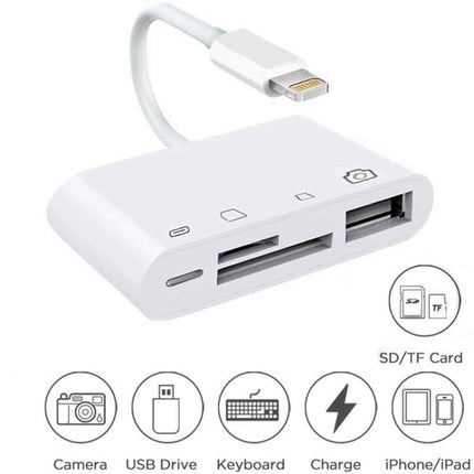 ZS-S1827 4 in 1 SD Card + TF Card + 8 Pin Charge + USB Interface to 8 Pin Interface Camera Reader Adapter, Support All iOS System-garmade.com