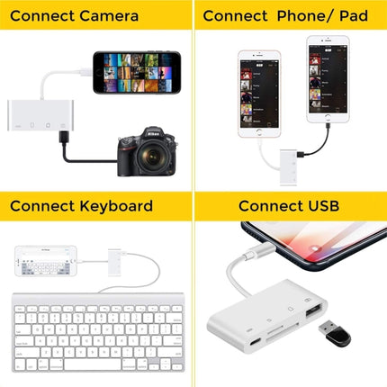ZS-S1827 4 in 1 SD Card + TF Card + 8 Pin Charge + USB Interface to 8 Pin Interface Camera Reader Adapter, Support All iOS System-garmade.com