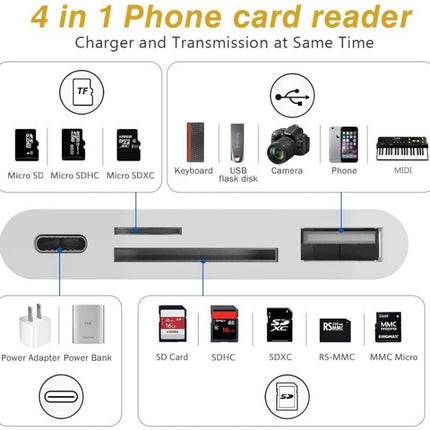 ZS-S1827 4 in 1 SD Card + TF Card + 8 Pin Charge + USB Interface to 8 Pin Interface Camera Reader Adapter, Support All iOS System-garmade.com