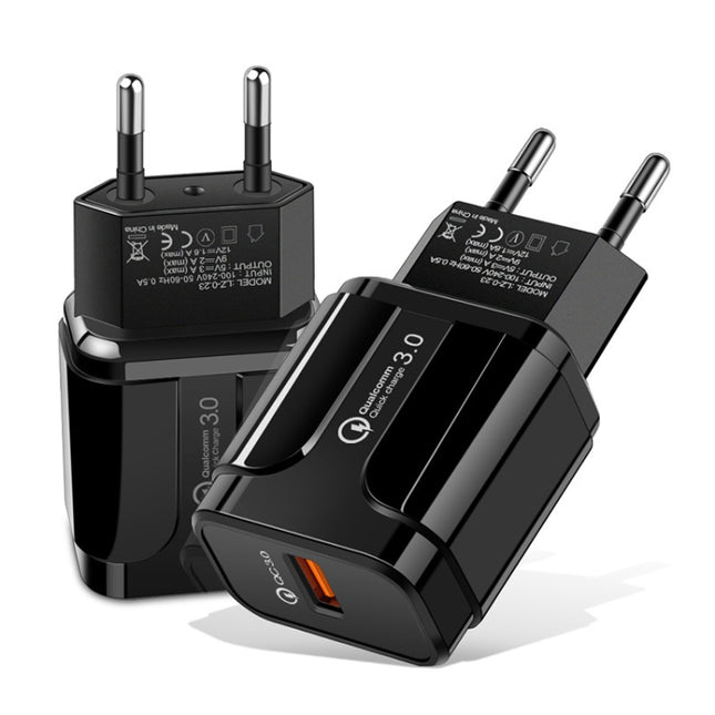 Portable QC3.0 18W USB Port Universal Quick Charging Charger, EU Plug(Black)-garmade.com