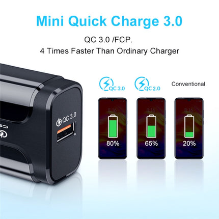 Portable QC3.0 18W USB Port Universal Quick Charging Charger, EU Plug(Black)-garmade.com