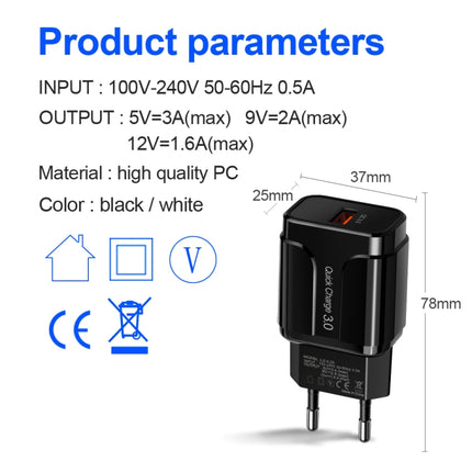 Portable QC3.0 18W USB Port Universal Quick Charging Charger, EU Plug(White)-garmade.com