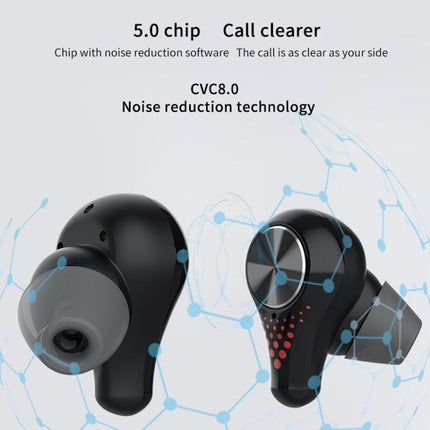 T8 Hifi Wireless Bluetooth 5.0 Earphone Waterproof Sports Gaming Earphone Noise Earbuds with LED Display(Black)-garmade.com