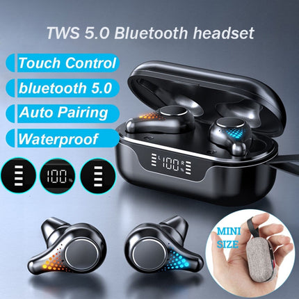 T8 Hifi Wireless Bluetooth 5.0 Earphone Waterproof Sports Gaming Earphone Noise Earbuds with LED Display(Cloth)-garmade.com