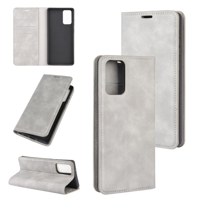 For Samsung Galaxy Note20 Retro-skin Business Magnetic Suction Leather Case with Holder & Card Slots & Wallet(Grey)-garmade.com