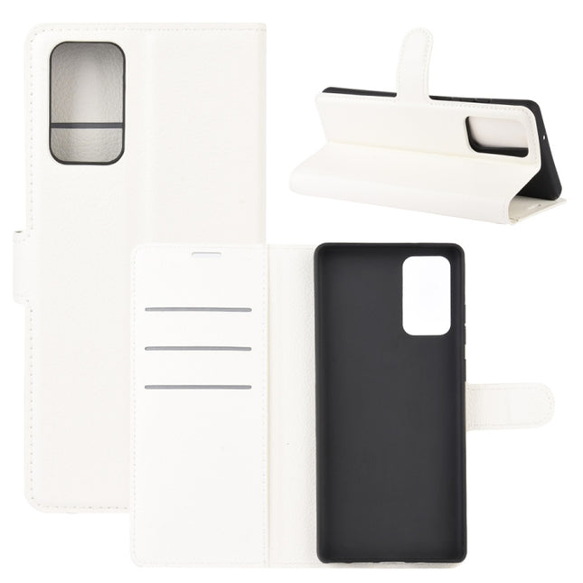 For Samsung Galaxy Note20 Litchi Texture Horizontal Flip Protective Case with Holder & Card Slots & Wallet(White)-garmade.com