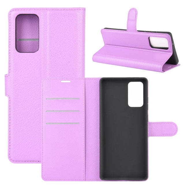 For Samsung Galaxy Note20 Litchi Texture Horizontal Flip Protective Case with Holder & Card Slots & Wallet(Purple)-garmade.com