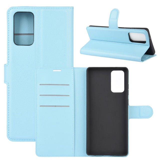 For Samsung Galaxy Note20 Litchi Texture Horizontal Flip Protective Case with Holder & Card Slots & Wallet(Blue)-garmade.com
