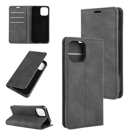 For iPhone 12 / 12 Pro Retro-skin Business Magnetic Suction Leather Case with Holder & Card Slots & Wallet(Black)-garmade.com